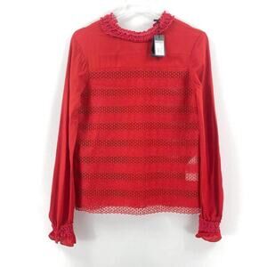 MAJE Red Crochet Eyelet Pullover Blouse